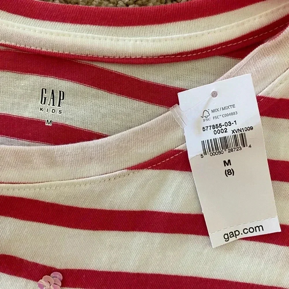 NWT gap red white stripe star flip sequin top medium new 4th of July
